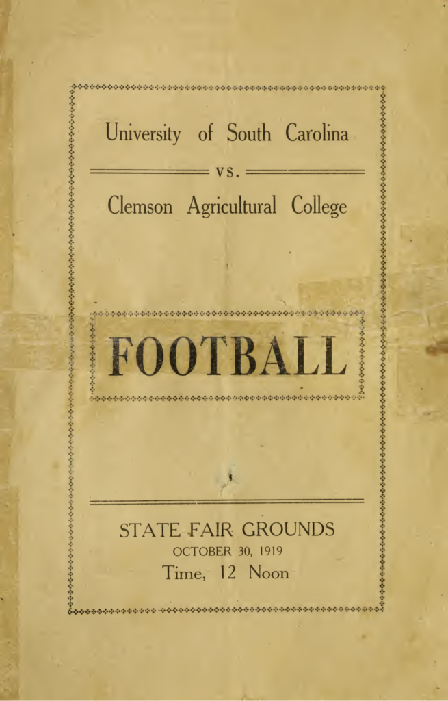1919 South Carolina vs. Clemson Game Program